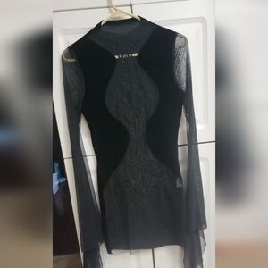 Spooky/goth Sheer And Velvety Loooooong Sleeve Dress